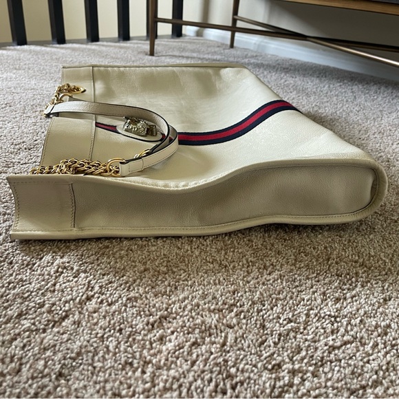Authentic Gucci Rajah Large White Leather Tote Shoulder Bag Sherry Tiger 537219 - Picture 9 of 16